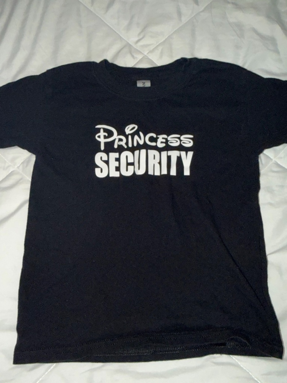 Gildan Black Tee with White "Princess Security" Graphic